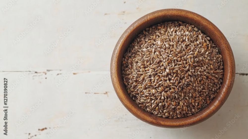top down view of organic wooden bowl filled with seeds, showcasing their natural texture and color. This evokes sense of simplicity and health top down view of organic wooden bowl filled with seeds, showcasing their natural texture and color. This evokes sense of simplicity and health