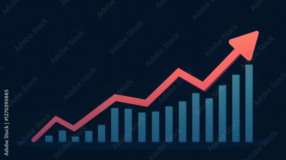 Dynamic growth trend represented by an upward graph indicating increasing data points and economic progress over time Dynamic growth trend represented by an upward graph indicating increasing data points and economic progress over time
