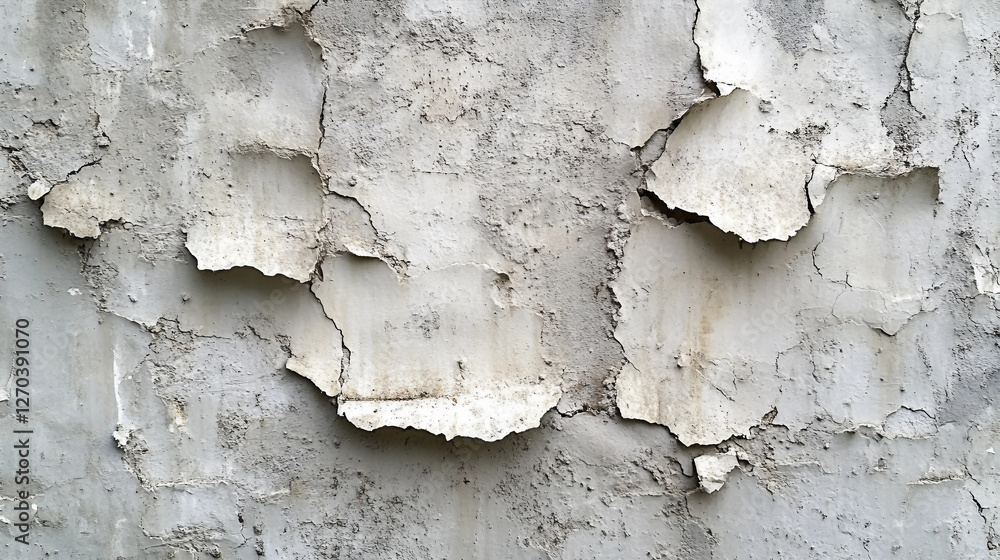 Obraz premium An old cement wall with a seamless white-painted texture. The surface showcases subtle imperfections, natural cracks, and weathered details. Suitable for marketing or business purposes