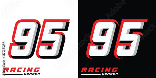 Racing number 95 with white red and black colors, racing, racing starting number, sports racing number