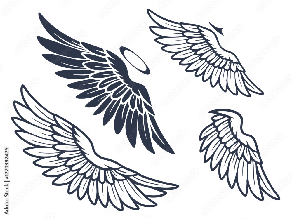 Obraz premium Angel wings icons set, Vector icon, Line art Vector, Doodle Icon