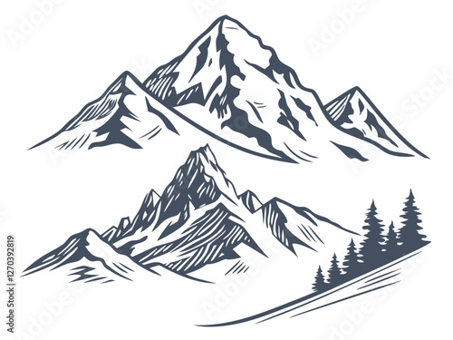 Mountain ridge with many peaks icon set, Vector icon, Line art Vector, Doodle Icon