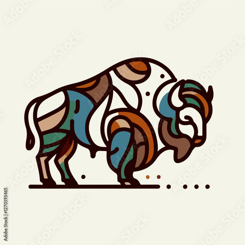 Geometric Bison: A stylized illustration of a bison with a unique geometric pattern, showcasing a modern and artistic representation of this majestic animal.