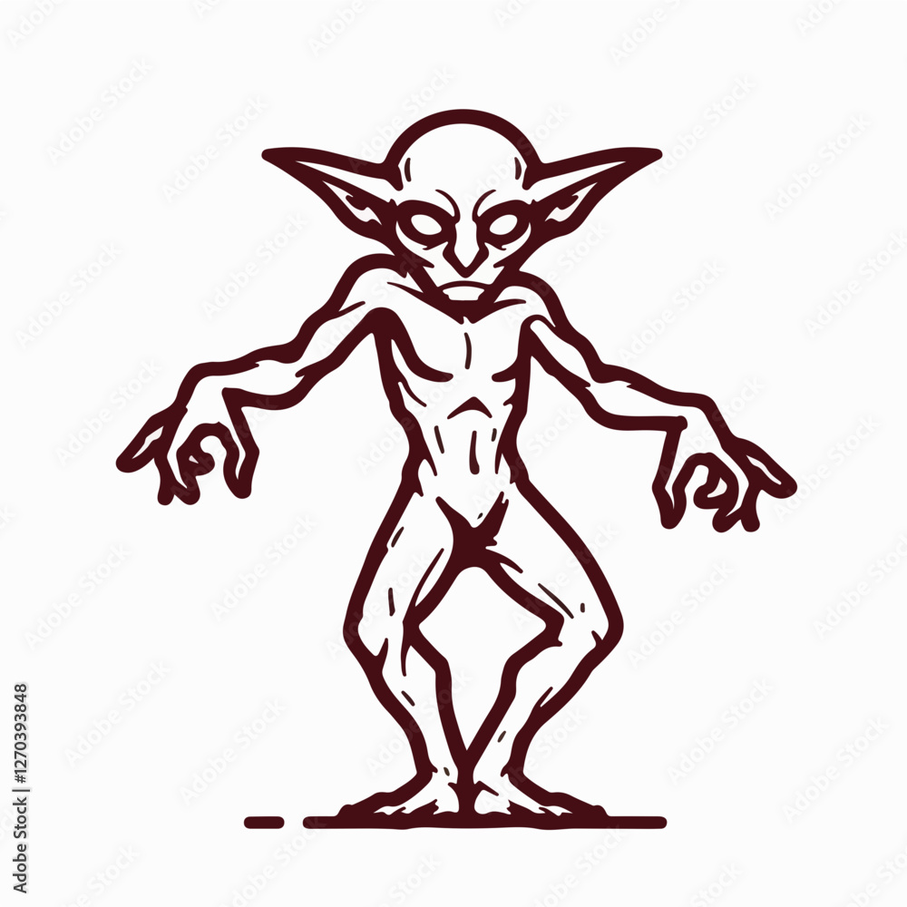 Dance The Goblin's Gaze: A minimalist line art rendering of a goblin, poised in a stance, with an eerie gaze, ready to bewitch or to be bewitched. Captures the essence of fantasy and mystery. Dance The Goblin's Gaze: A minimalist line art rendering of a goblin, poised in a stance, with an eerie gaze, ready to bewitch or to be bewitched. Captures the essence of fantasy and mystery.
