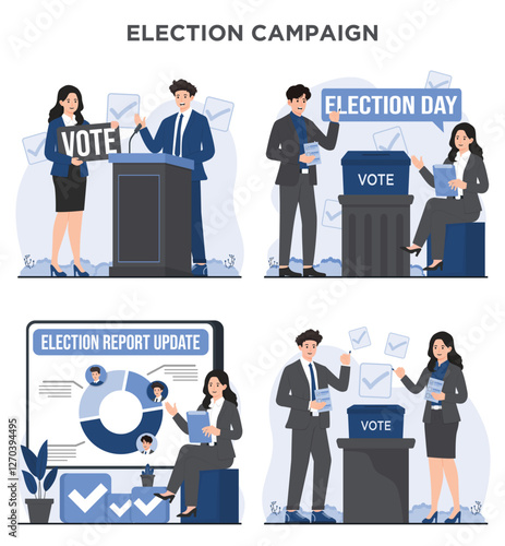 Set of election vote campaign concept, highlighting voting, democracy, and political participation