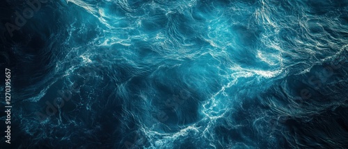Ocean waves texture, aerial view, deep blue water, background for design