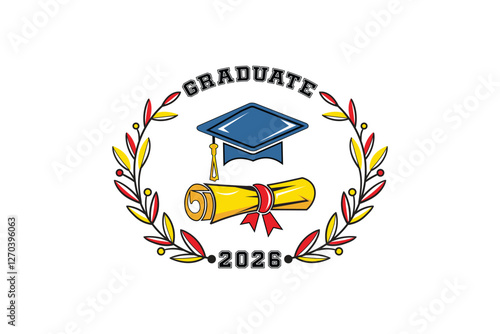 2026 class graduate. The concept of decoration of congratulations for school graduates. Design for t-shirt, flyer, invitation, greeting card. 