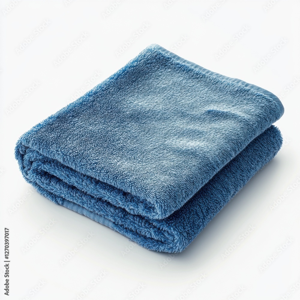 Folded Blue Soft Textured Towel on White Background Folded Blue Soft Textured Towel on White Background