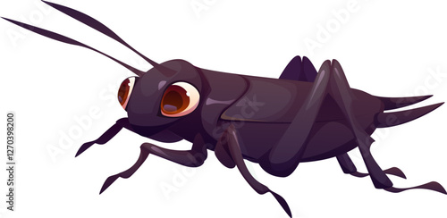 Cartoon funny cricket insect character with large expressive eyes. Isolated vector playful and funny pest personage for children books. Playful natural bug exudes charm and a sense of mischief and fun