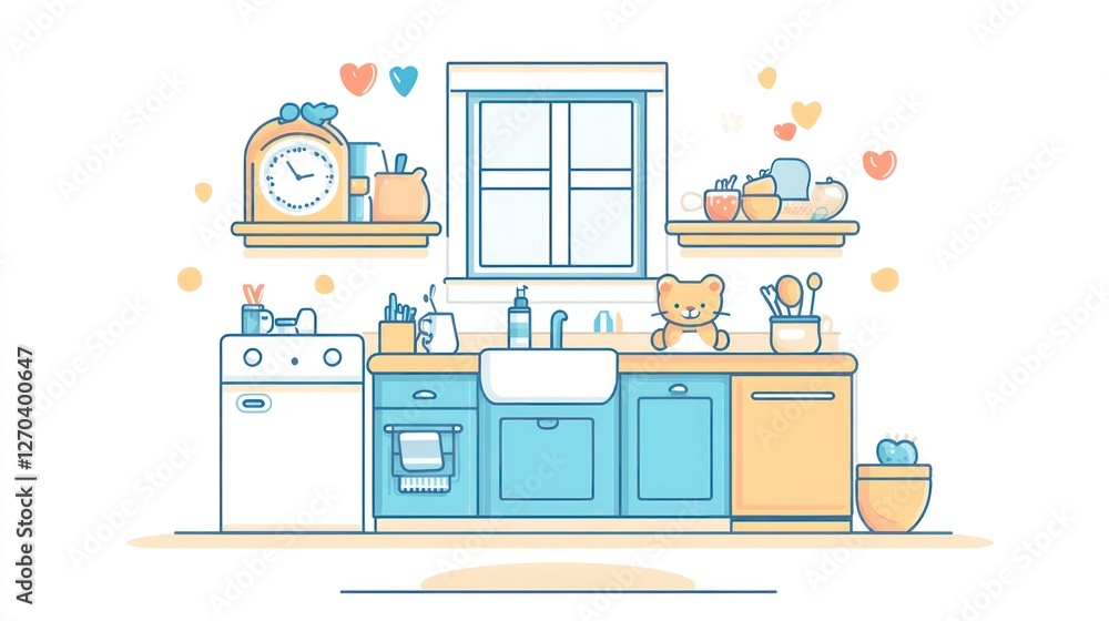 Fototapeta premium Cartoon Kitchen Interior Design Concept