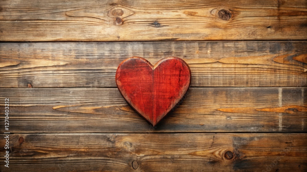 Rustic wooden background featuring a hand-crafted, red heart shape, symbolizing love and affection. Rustic wooden background featuring a hand-crafted, red heart shape, symbolizing love and affection.
