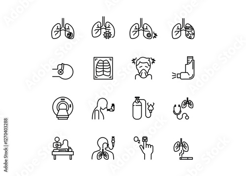 Set of icons for Pulmonology. Editable stroke. Vector illustration