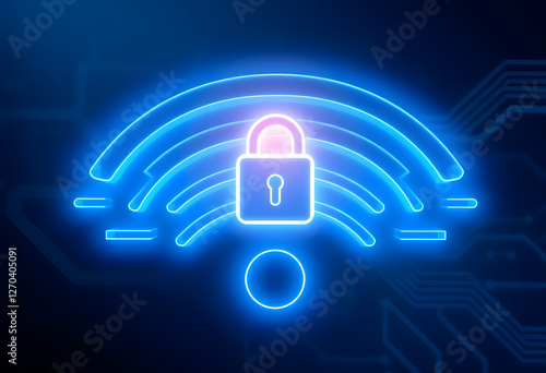 Digital wifi icon with padlock. Secure network concept