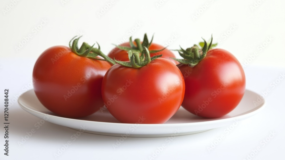Crisp and Colorful Fresh Green Salad with Ripe Red Tomatoes on White Plate representing Healthy Eating and Organic Cuisine Crisp and Colorful Fresh Green Salad with Ripe Red Tomatoes on White Plate representing Healthy Eating and Organic Cuisine