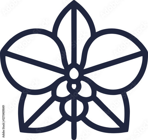 Elegant Orchid Logo Design, A modern and minimalistic black orchid emblem with symmetrical floral elements, representing elegance, nature, and sophistication. The vector-style design features clean
