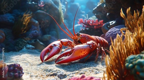 A lobster crawling along the ocean floor