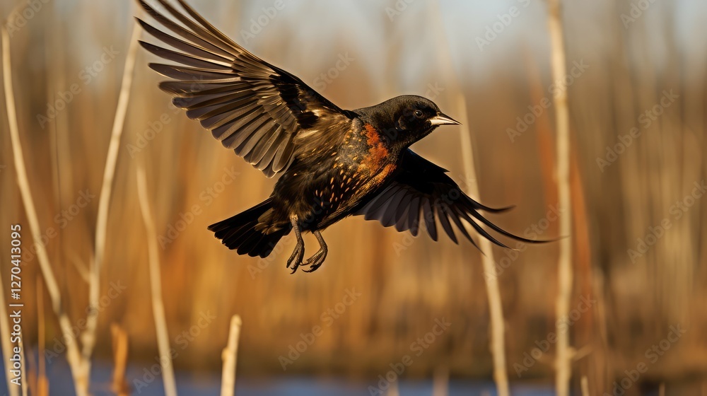 Obraz premium flight red winged blackbird