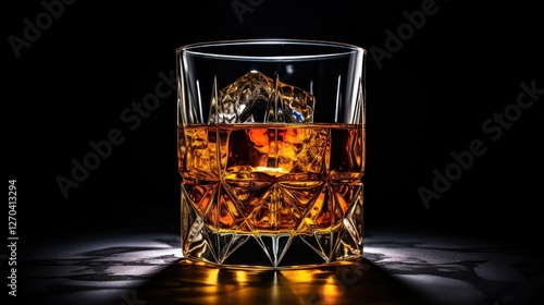 dramatic whiskey glass on black photo