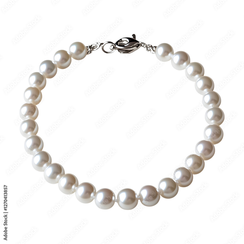 Pearl necklace with a silver clasp, elegantly styled isolated on transparent background, cut out Pearl necklace with a silver clasp, elegantly styled isolated on transparent background, cut out