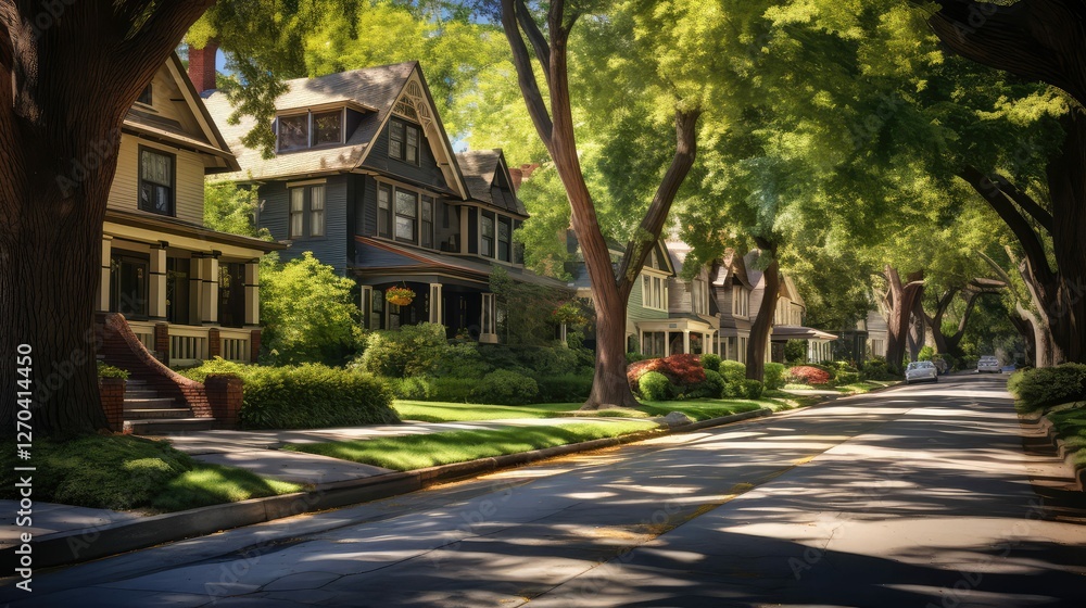 Fototapeta premium architecture street trees grass houses