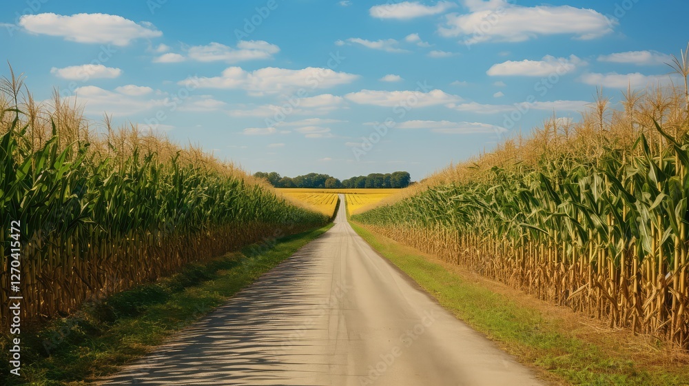 crops road fields crops road fields