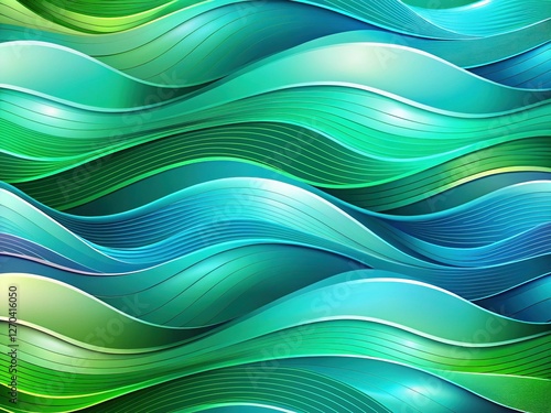 Abstract Green Turquoise Blue Gradient Wave Curve Shape Design Transparent Background - Stock Photo