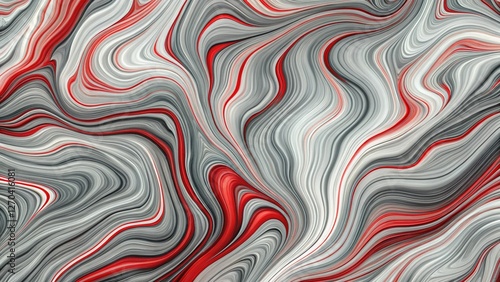 Abstract Grey and Red Marble Texture Background with Swirling Lines - Stock Photo