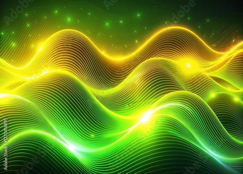 Futuristic Neon Wave Background: Electric Green & Yellow Digital Pattern