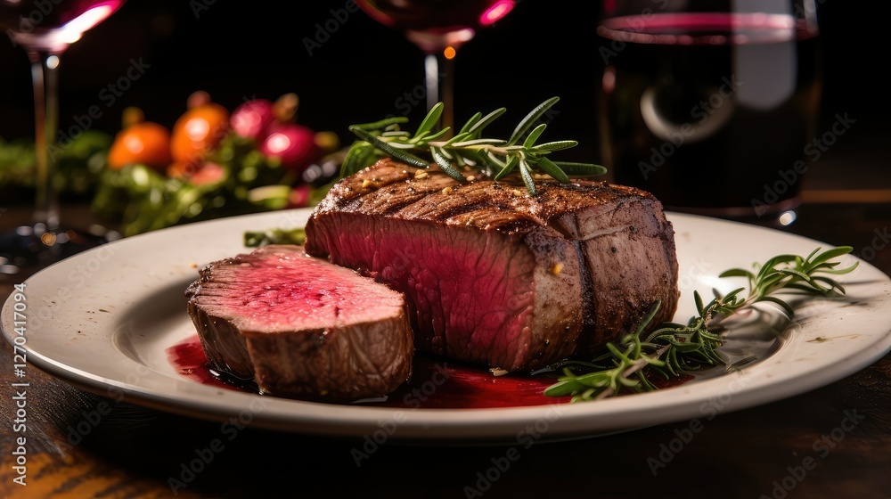 tender filet mignon and wine