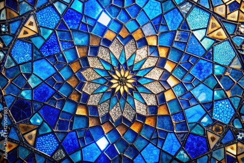 Vibrant Blue Stained Glass Mosaic: Abstract Art Background Texture
