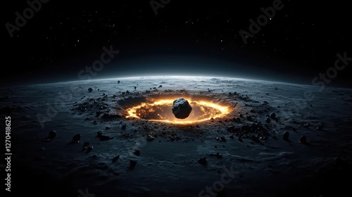 Asteroid impact idea. A stunning view of an asteroid colliding with a moon, creating a dramatic explosion.