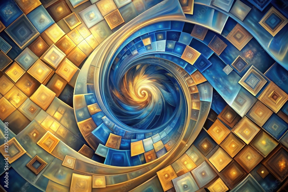 Fototapeta premium Abstract swirling vortex of luminous squares and rectangles in a mesmerizing pattern