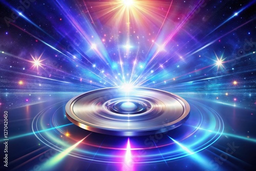 Wallpaper Mural Cosmic Lens A Futuristic Disc Glowing with Radiant Light and Energetic Streaks in a Starry Background Torontodigital.ca