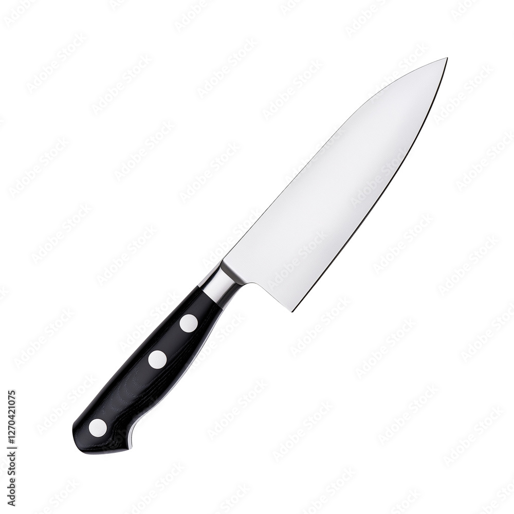Chef Knife | Stainless Steel Kitchen Knife with Wooden Handle on White Background Chef Knife | Stainless Steel Kitchen Knife with Wooden Handle on White Background