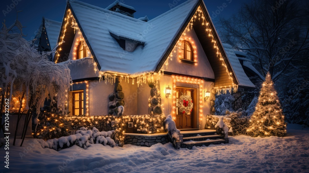 Fototapeta premium decorations house decorated with christmas lights