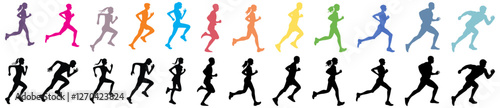 Runner silhouette vector set, Running man and woman sequence, motion, athletic vector illustration, dynamic jog, fitness movement animation, isolated runners on white, exercise illustration