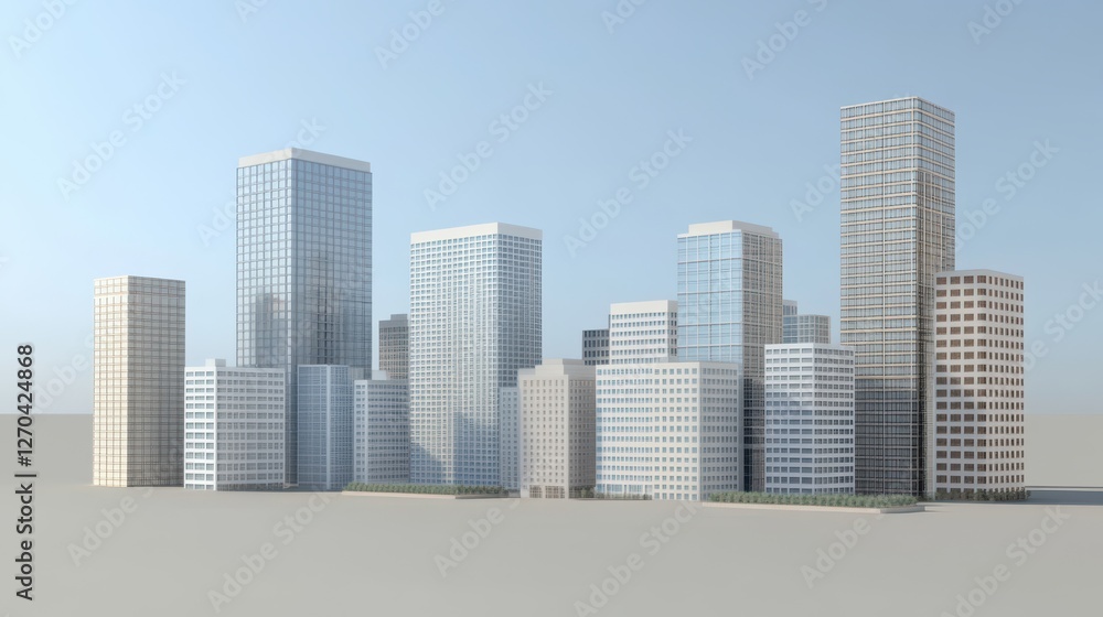 Fototapeta premium Modern City Skyline Architectural Model Rendering