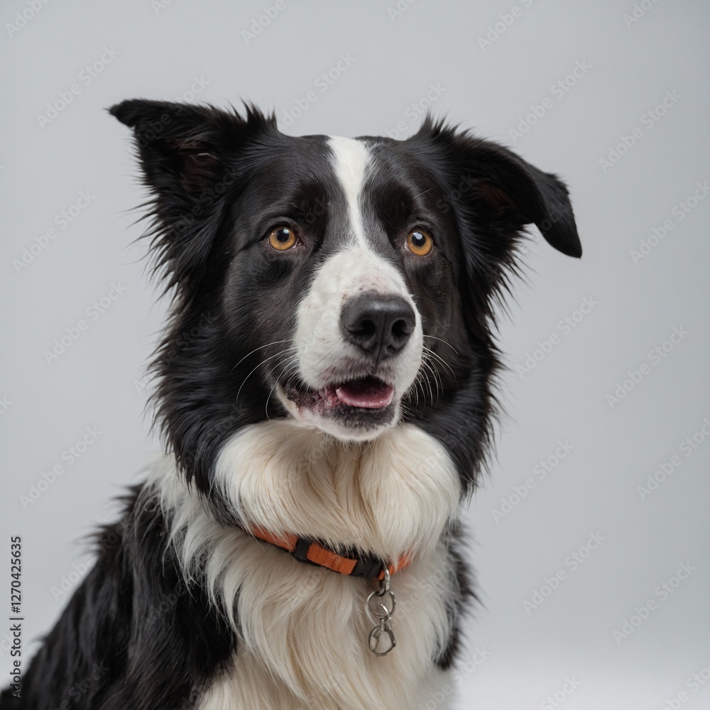 A Border Collie in an attentive pose on a bright white background. A Border Collie in an attentive pose on a bright white background.