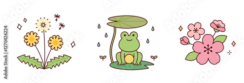 Cute spring animal and plants