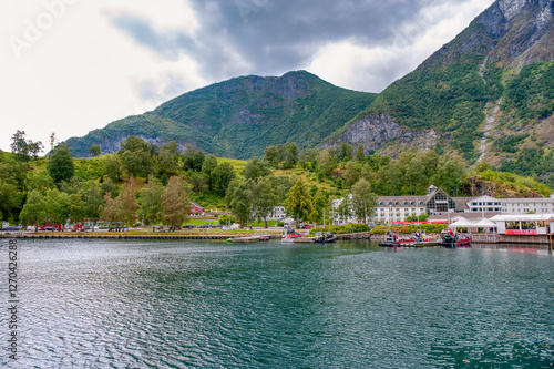 Flam is a village in Aurland Municipality, Vestland County, Norway. It is situated at the end of the Aurlandsfjord, photo