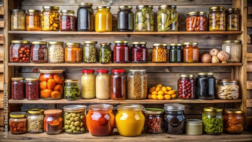 Wallpaper Mural A Rustic Wooden Shelf Overflowing with Preserved Fruits, Vegetables, and Grains in Glass Jars Torontodigital.ca