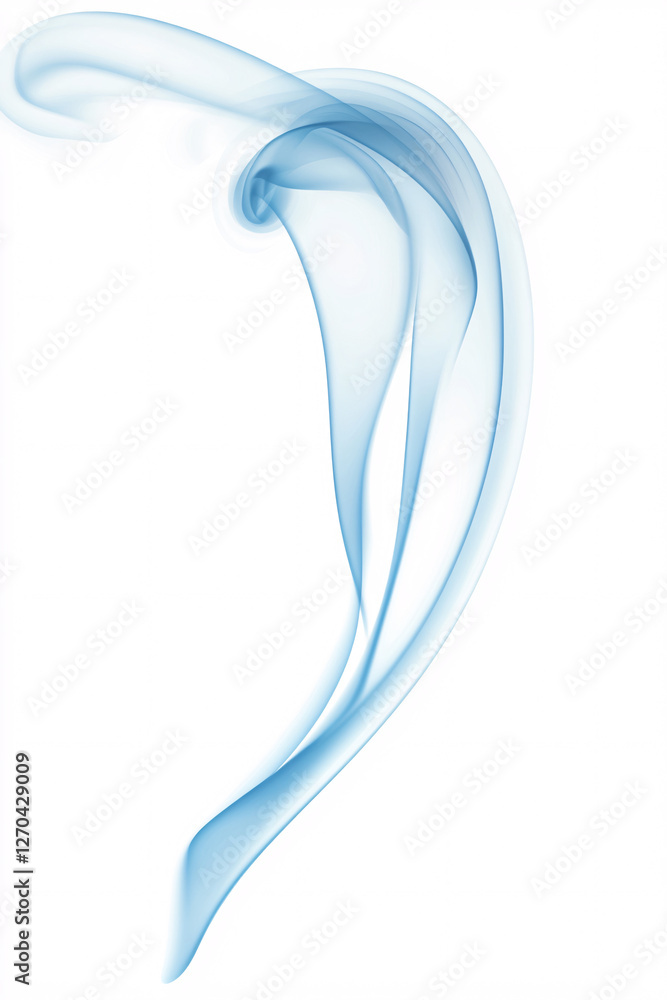 abstract blue smoke swirling isolated on white background