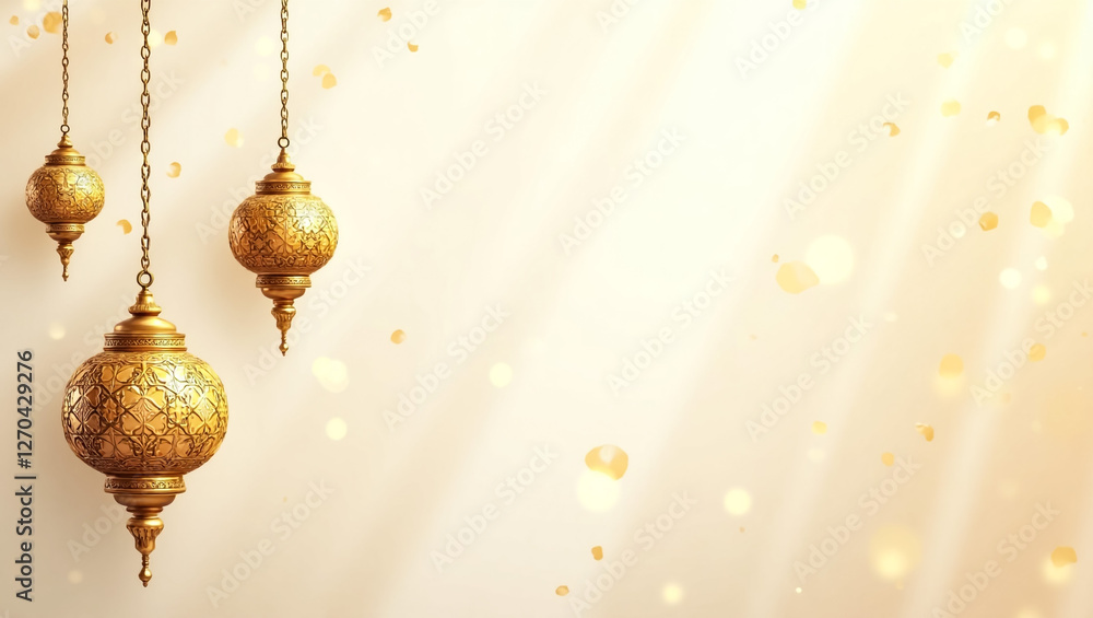 3D Rendering Islamic Ramadan Icon traditional lantern gold color 3D Rendering Islamic Ramadan Icon traditional lantern gold color