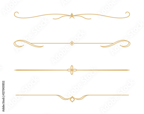 Set of Vintage decorative golden lines. text dividers. Gold line border. Lines separators, Borders, Vintage dividers, Underline elements. Vector illustration