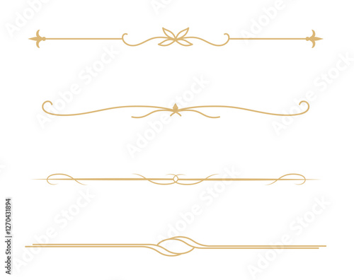 Set of Vintage decorative golden lines. text dividers. Gold line border. Lines separators, Borders, Vintage dividers, Underline elements. Vector illustration