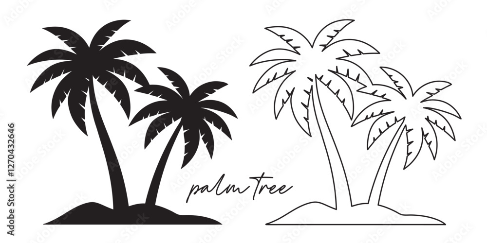 Fototapeta premium Set of palm tree vector silhouette. coconut tree vector illustration line art