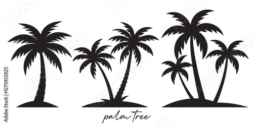 Set of palm tree vector silhouette. coconut tree vector illustration line art