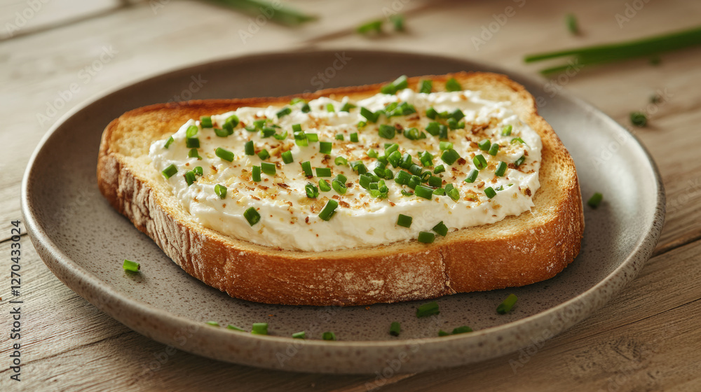 cozy slice of toast topped with low fat cream cheese and fresh chives, perfect for light snack or breakfast. Enjoy creamy texture and savory flavor cozy slice of toast topped with low fat cream cheese and fresh chives, perfect for light snack or breakfast. Enjoy creamy texture and savory flavor