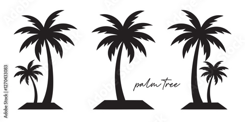 Set of palm tree vector silhouette. coconut tree vector illustration line art