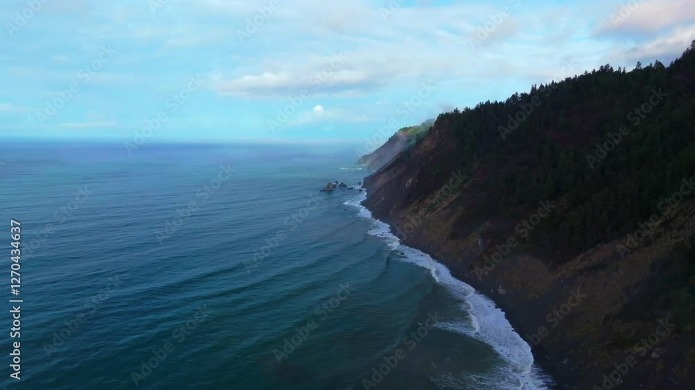 PNW Lost Coast Trail rugged dramatic untouched coastline aerial drone California surf waves boulder rocks USAL Beach campground cloudy shaded mist fog sun rays morning nature landscape forward pan up PNW Lost Coast Trail rugged dramatic untouched coastline aerial drone California surf waves boulder rocks USAL Beach campground cloudy shaded mist fog sun rays morning nature landscape forward pan up